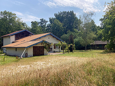 Rechts vom Haus am Waldrand die Hütte der Vermieter